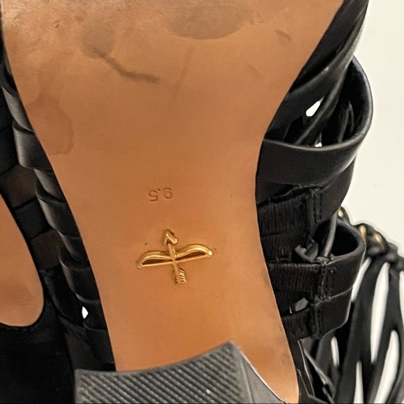 POUR LA VICTOIRE Strappy Black Heeled Eaden Caged Leather Ankle Boot Size 9.5 - Picture 6 of 7